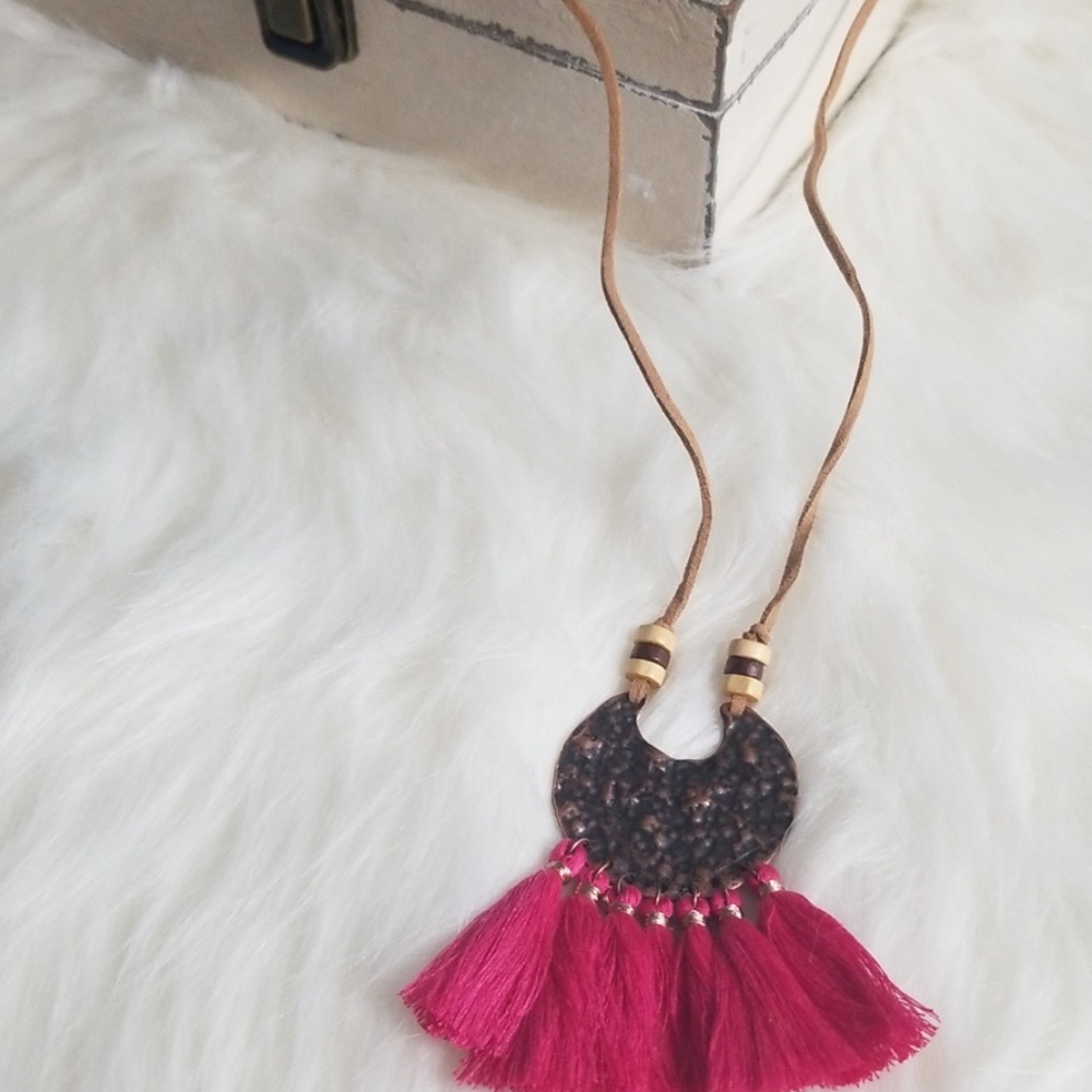 Bohemian Fringe Mini Bib Tassel Necklace - Picture 2 of 3